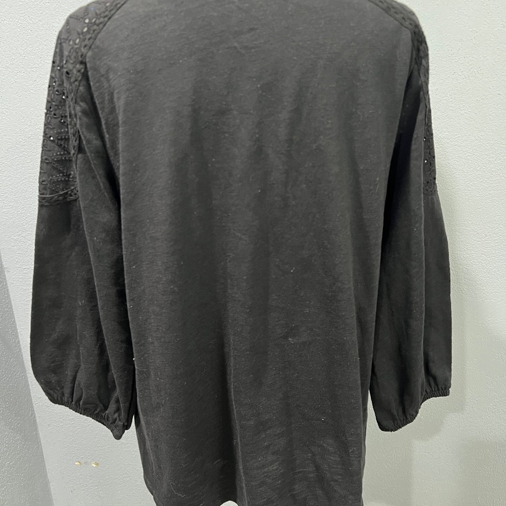 Croft & Barrow Black Embroidered Blouse, Size S, Cotton/Polyester, New - Picture 2 of 7